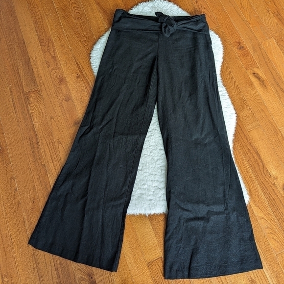 Vero MODA Linen Blend editor wrap pant low rise black wide leg 34 / xs / 0-2 - Picture 1 of 9